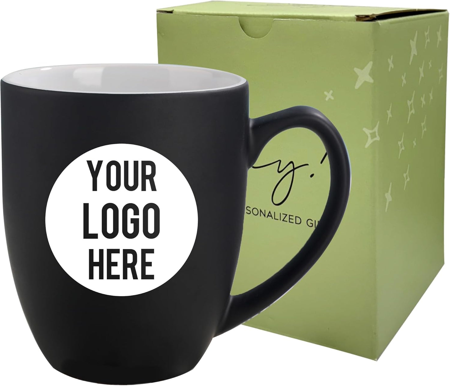 Personalized Coffee Mug Engraved with your Custom Logo - Customized Coffee Mugs, Hot Chocolate Mug, Birthday Gift, Retirement Gift (Engraved Custom Logo, Matte Black)