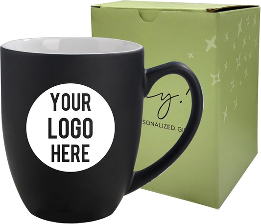 Personalized Coffee Mug Engraved with your Custom Logo - Customized Coffee Mugs, Hot Chocolate Mug, Birthday Gift, Retirement Gift (Engraved Custom Logo, Matte Black)