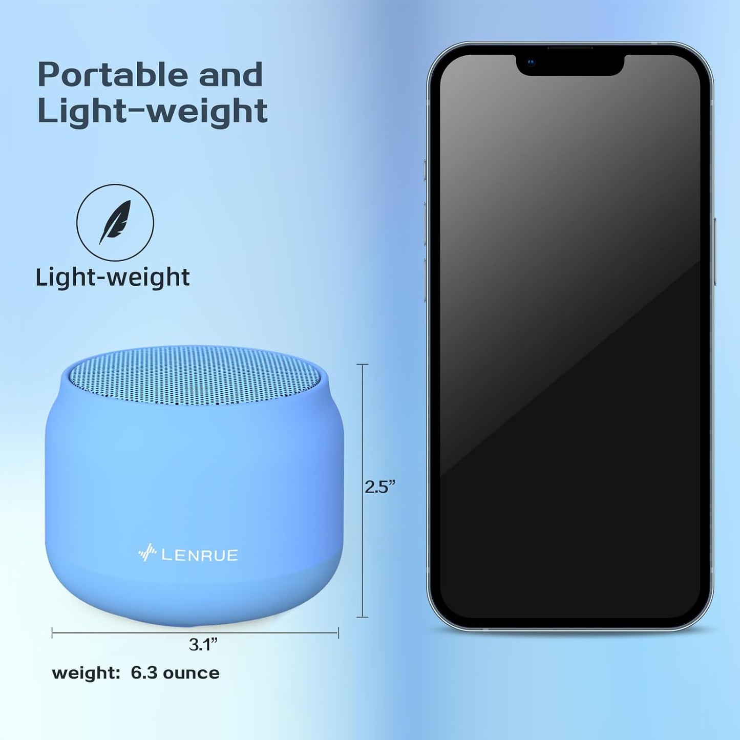 LENRUE Portable Bluetooth Speakers,Waterproof Wireless Speaker, Metal Small Speaker,5W Clear Crystal Sound,Long Playtime time, Colorful Light, Gift for Men and Women