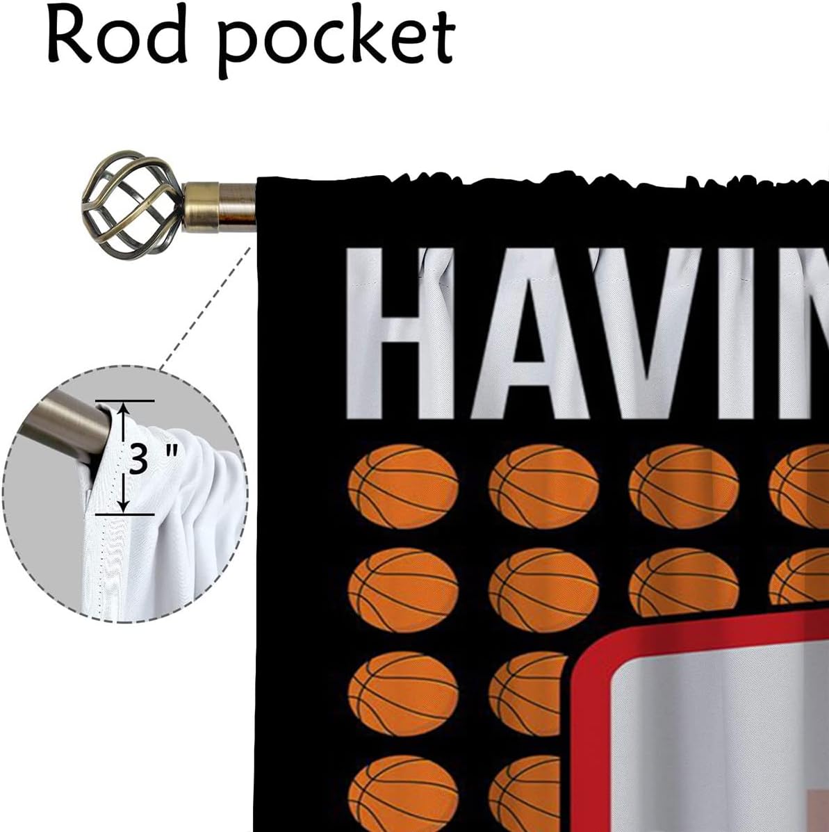 Basketball Blackout Curtains for Boy Girl Room Darkening Decor,Sports Themed Hoop and Many Basketballs Bedroom Living Room Home Rod Pocket Thermal Insulated Window Curtain/Drapes Panel,55x63 Inch…