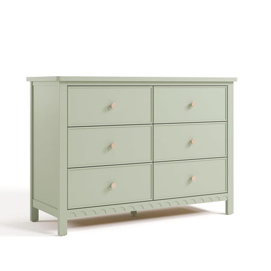 Graco Sasha 6 Drawer Dresser (Sage) – GREENGUARD Gold Certified, Wood Storage for Nursery or Kids’ Room, Safe Interlocking Drawer System & Easy Assembly with Pre-Installed Tracks