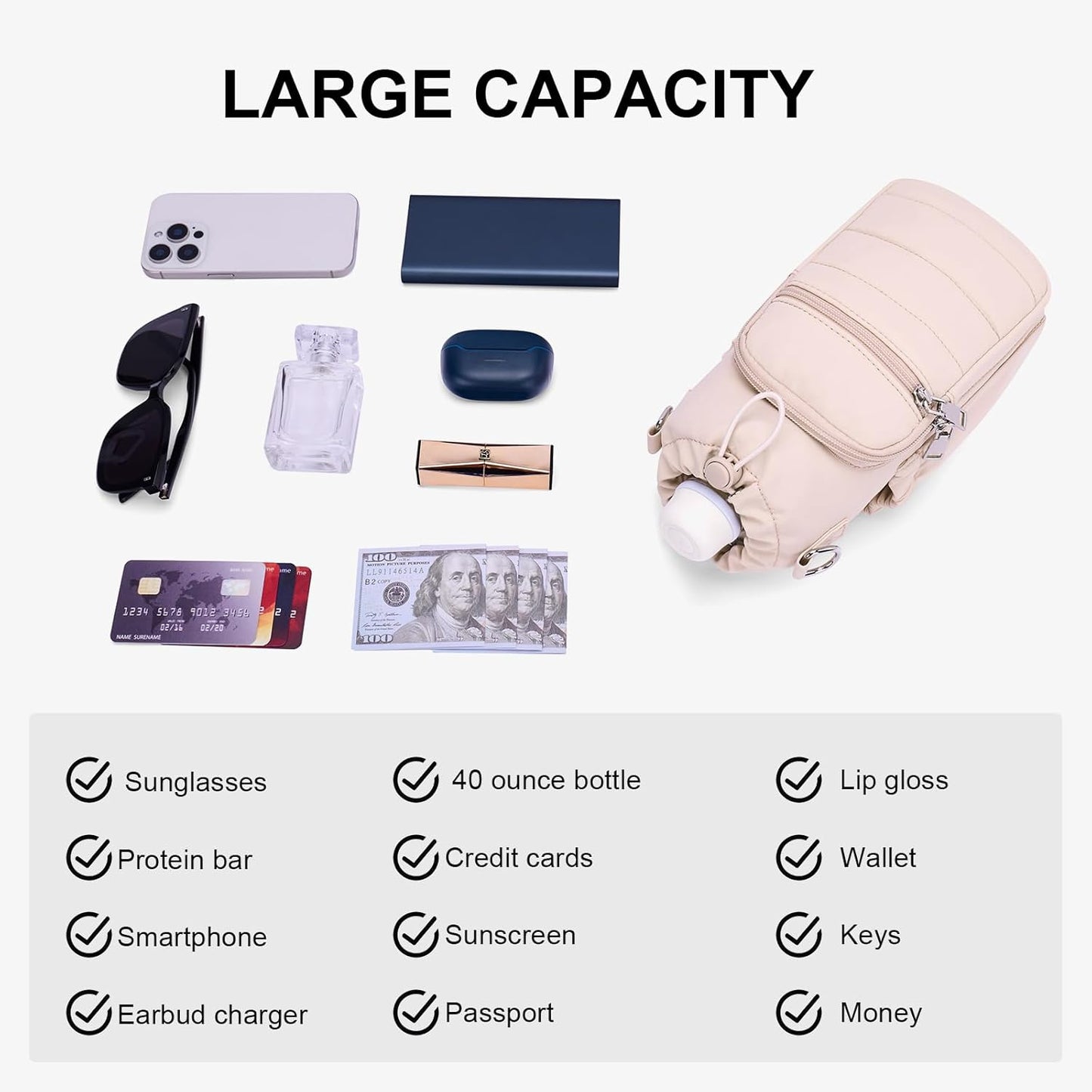 Water Bottle Bag 40 oz Crossbody Holder for Walking Hiking Insulated Carrier Purse with Adjustable Strap