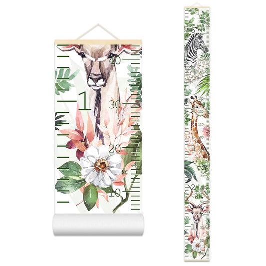 Kids Height Wall Chart Watercolor Flower and Animal Height Measurement for Wall Growing Chart for Childrens Room Decor- Giraffe, Zebra, Antelope Print Growth Chart for Room Décor