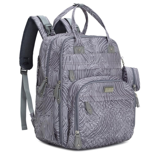 BabbleRoo Diaper Bag Backpack - Baby Essentials, Travel Essentials Baby Bag with Changing Pad, Stroller Straps & Pacifier Case - Unisex, Gray Swirls