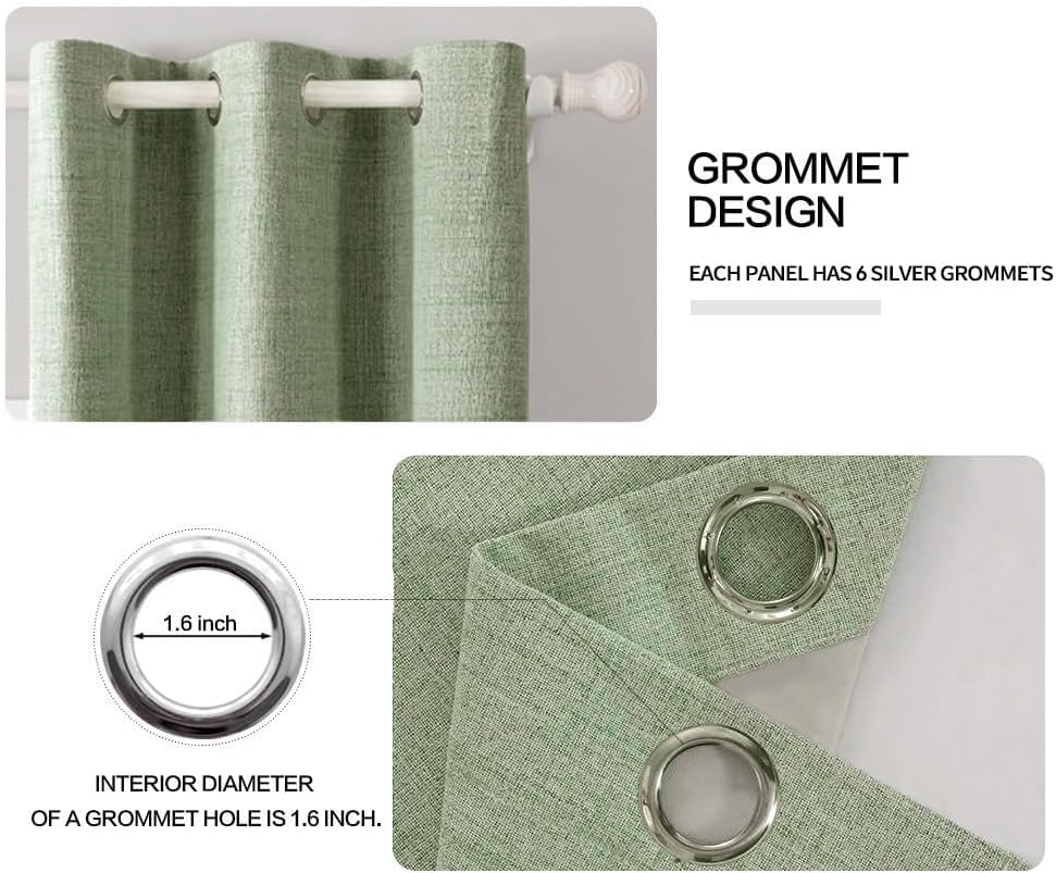 MIULEE Linen Blackout Curtains and Drapes 100% Room Darken Thermal Insulated Grommet Window Panels with Coating 2 PCs W 42 x L 63 inches Sage Green
