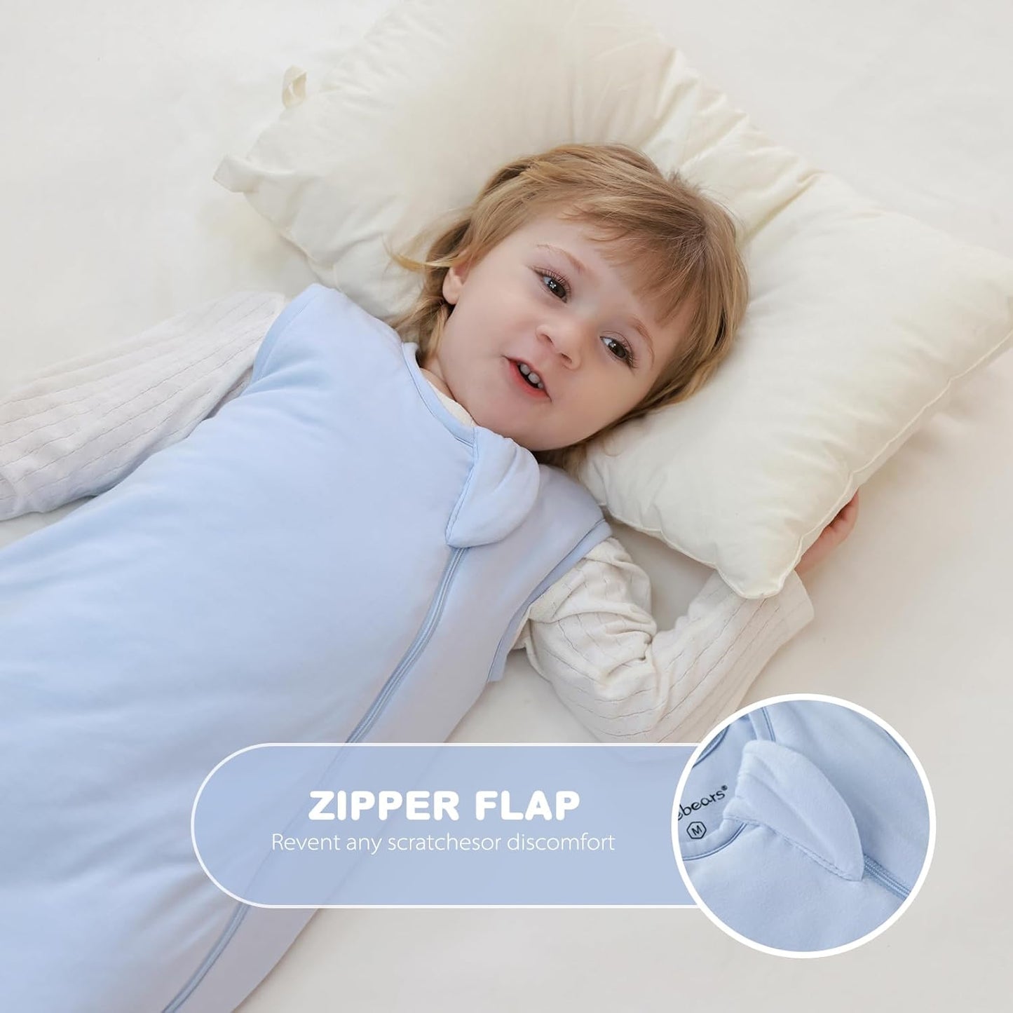 Mosebears Unisex Baby Sleep Sack 1.0 TOG, Supersoft Rayon Made from Bamboo Wearable Blanket with 2-Way Zipper (Fog Blue,6-18 Months)