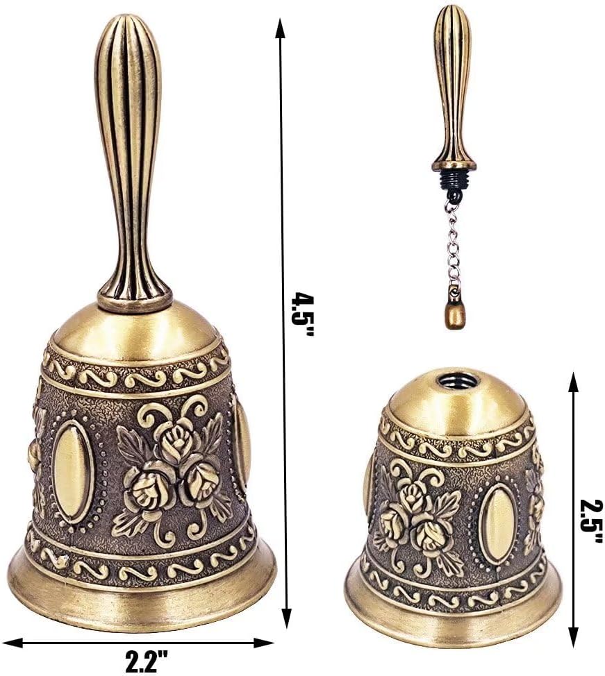 Hourwof Hand Bell,Metal Dinner Bell Decorative Wedding Bells Service Bell Call Bell Christmas Bell,Bronze