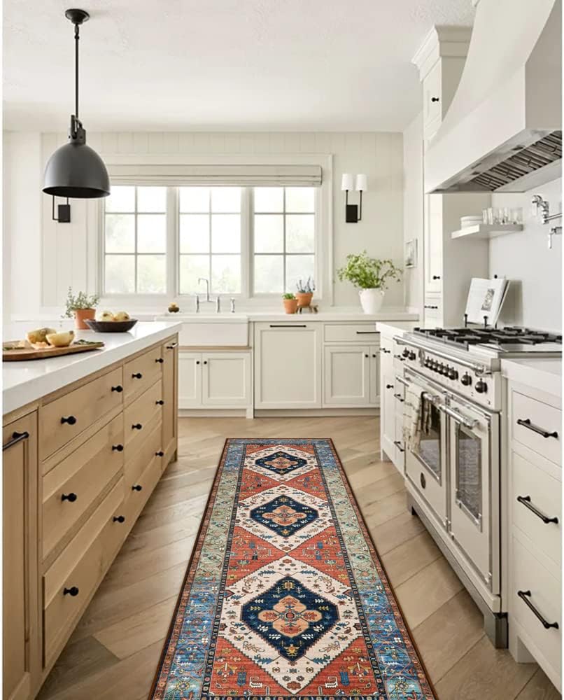 Lahome Boho Hallway Runner Rug - 2x6 Kitchen Runner Rugs Non Skid Washable Non-Slip Laundry Room Rug Throw Low-Plie Bathroom Oriental Distressed Carpet for Entrance Bedroom Living Room