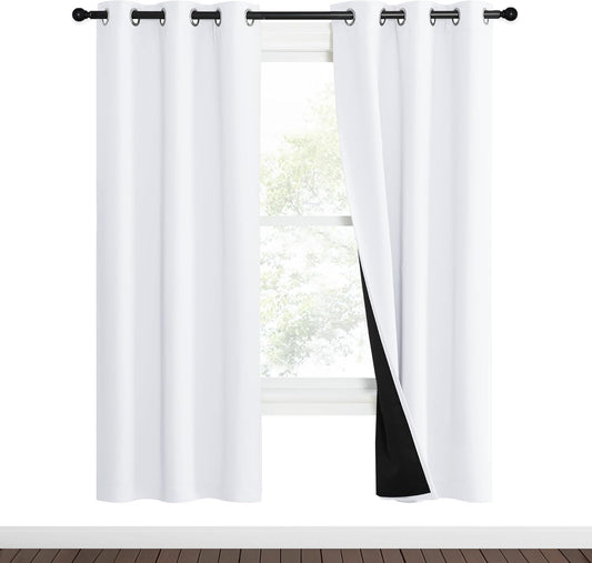 NICETOWN White Blackout Curtains 70 inches Long, 2 Pieces, 37" Wide Each Panel, Full Light Blocking Drapes with Black Liner for Nursery, Noise Reducing Thermal Insulated Draperies for Doorway