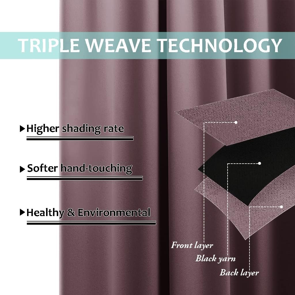 NICETOWN Bedroom Full Blackout Room Warming Curtain Panels, Super Thick Insulated Window Covers, Complete Blackout Draperies with Black Liner for Short Window (Dry Rose, Set of 2, 55 by 68-inch)