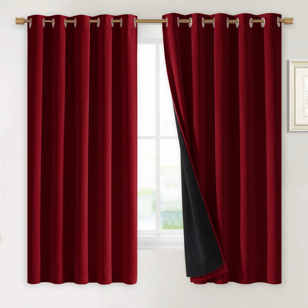 NICETOWN 100% Blackout Cold Blocking Curtain Panels, Thermal Insulated Curtains, Noise Reducing Drapes for Thanksgiving Day Window Decor (Set of 2, Burgundy Red, 70 inches Wide by 63 inches Long)