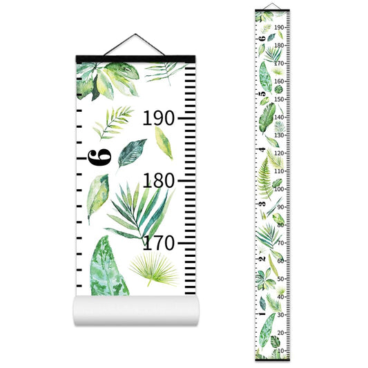 Green Plants Growth Chart for Kids Baby Height Chart Ruler Removable Canvas Wooden Frame Hanging Wall Rulers Measurement Charts for Toddler Room Nursery Decor - 79"X7.9" with Black Wood
