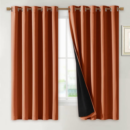 NICETOWN Burnt Orange 100% Blackout Lined Curtains, 2 Thick Layers Completely Blackout Window Treatment Thermal Insulated Drapes for Kitchen/Bedroom (1 Pair, 70" Width x 63" Length Each Panel)