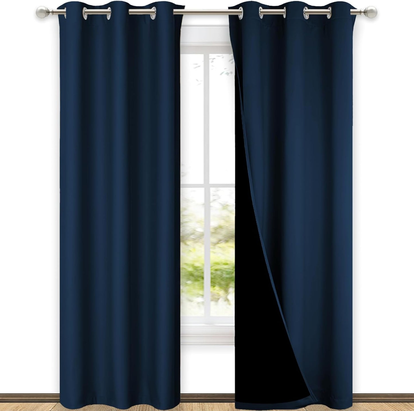 NICETOWN Moroccan Blue Full Shade Curtain Panels, Pair of Thermal Insulated & Energy Efficiency Blackout Drapes for Living Room Windows, Lined Silky Performance Window Dressing (42" Wide x 84" Long)