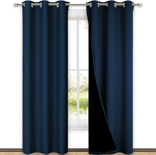 NICETOWN Moroccan Blue Full Shade Curtain Panels, Pair of Thermal Insulated & Energy Efficiency Blackout Drapes for Living Room Windows, Lined Silky Performance Window Dressing (42" Wide x 84" Long)