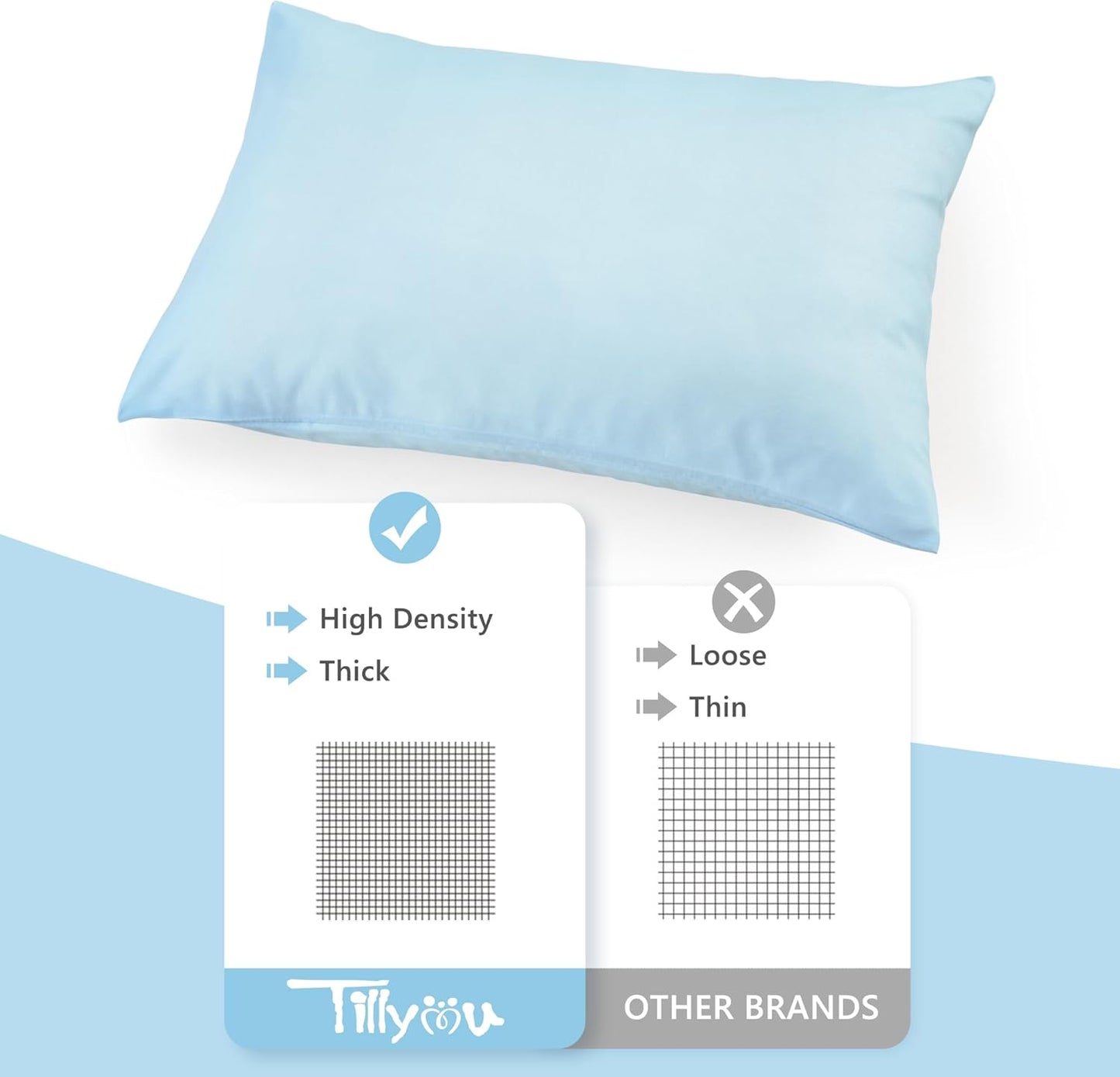 TILLYOU Toddler Pillowcase 2 Pack with Envelope Closure,13" x 18" Silky Soft Microfiber Travel Kids Pillowcase for Boys and Girls,Aqua Blue