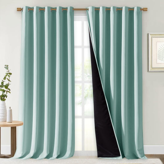 NICETOWN Aqua Blue 100% Blackout Curtains for Windows, Super Heavy-Duty Black Lined Total Darkness Drapes for Bedroom, Privacy Assured Window Treatment for Patio (Pack of 2, 70" W x 108" L)