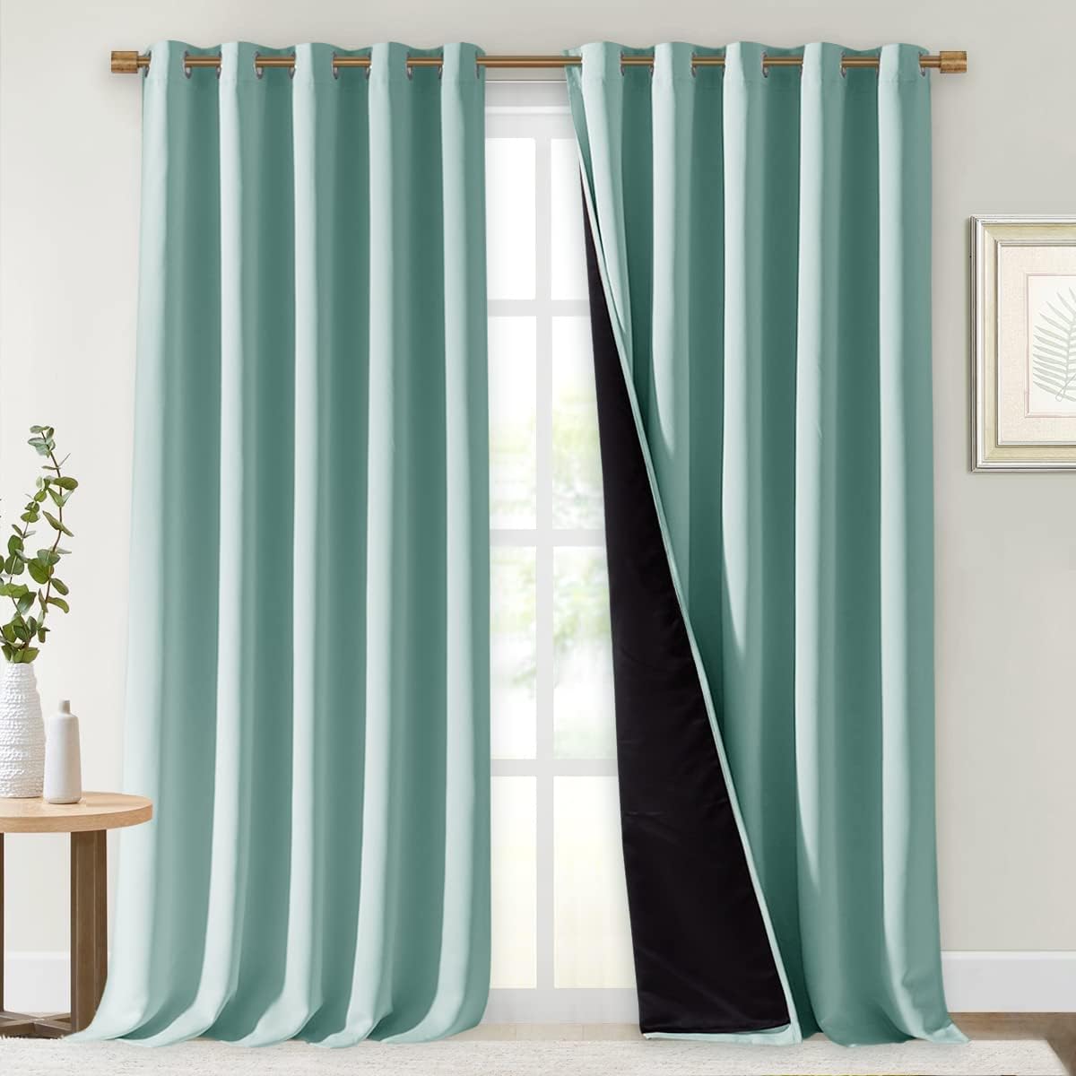 NICETOWN Full Shading Curtains for Windows, Super Heavy-Duty Black Lined Blackout Curtains for Bedroom, Privacy Assured Window Treatment (Aqua Blue, Pack of 2, 70 inches W x 95 inches L)