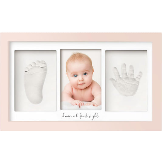 Baby Hand and Footprint Kit - Clay Handprint Keepsake Frame, Newborn Nursery Picture Frame, Personalized New Mom Gifts for Baby Shower & Registry (Petal Pink)