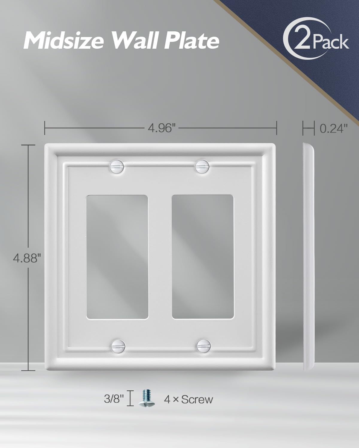 2-Pack Double Decorator Wall Plate, Off White Outlet Cover Plate for GFCI Outlet, Receptacle, Dimmer Switch, 4.96''*4.88'', Midsize