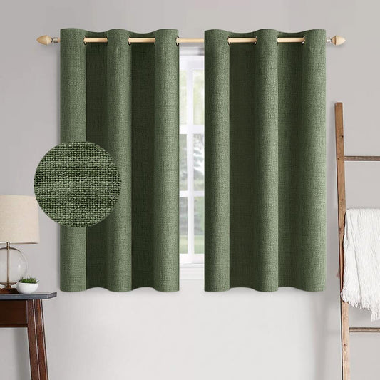 MIULEE 100% Blackout Linen Textured Curtains for Bedroom Solid Thermal Insulated Olive Green Grommet Room Darkening Curtains & Drapes Luxury Decor for Living Room Nursery 42 x 63 Inch (2 Panels)
