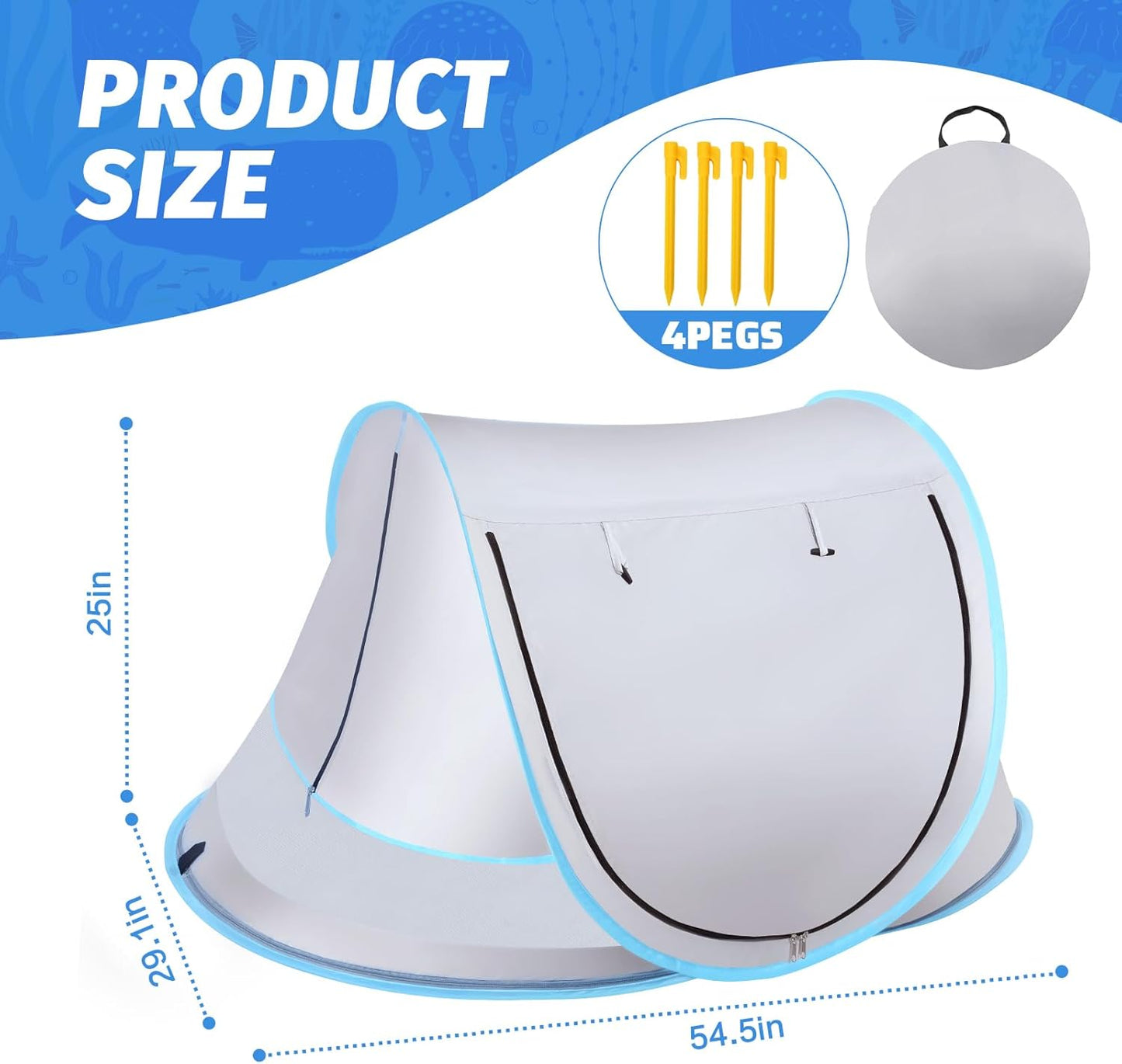 Baby Beach Tent with Baby Hat, Pop Up Toddler Travel Bed with Sun Hat for Boys or Girls, Sun Shade for Toddler Camping, Infant Portable Sun Shade, Summer Beach Baby