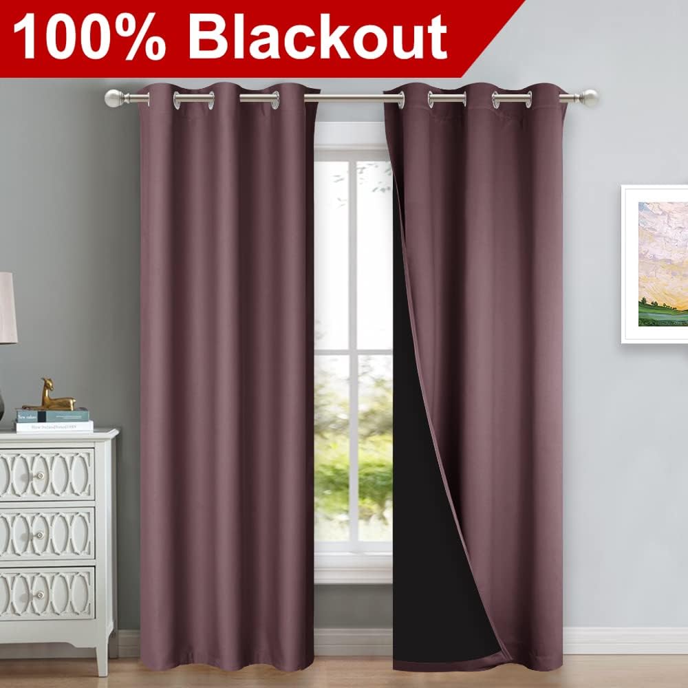 NICETOWN Full Shade Curtain Panels, 37" Wide x 80" Long, Dry Rose, Pair of Thermal Insulated & Energy Efficiency Blackout Drapes for Living Room, Lined Silky Performance Window Dressing