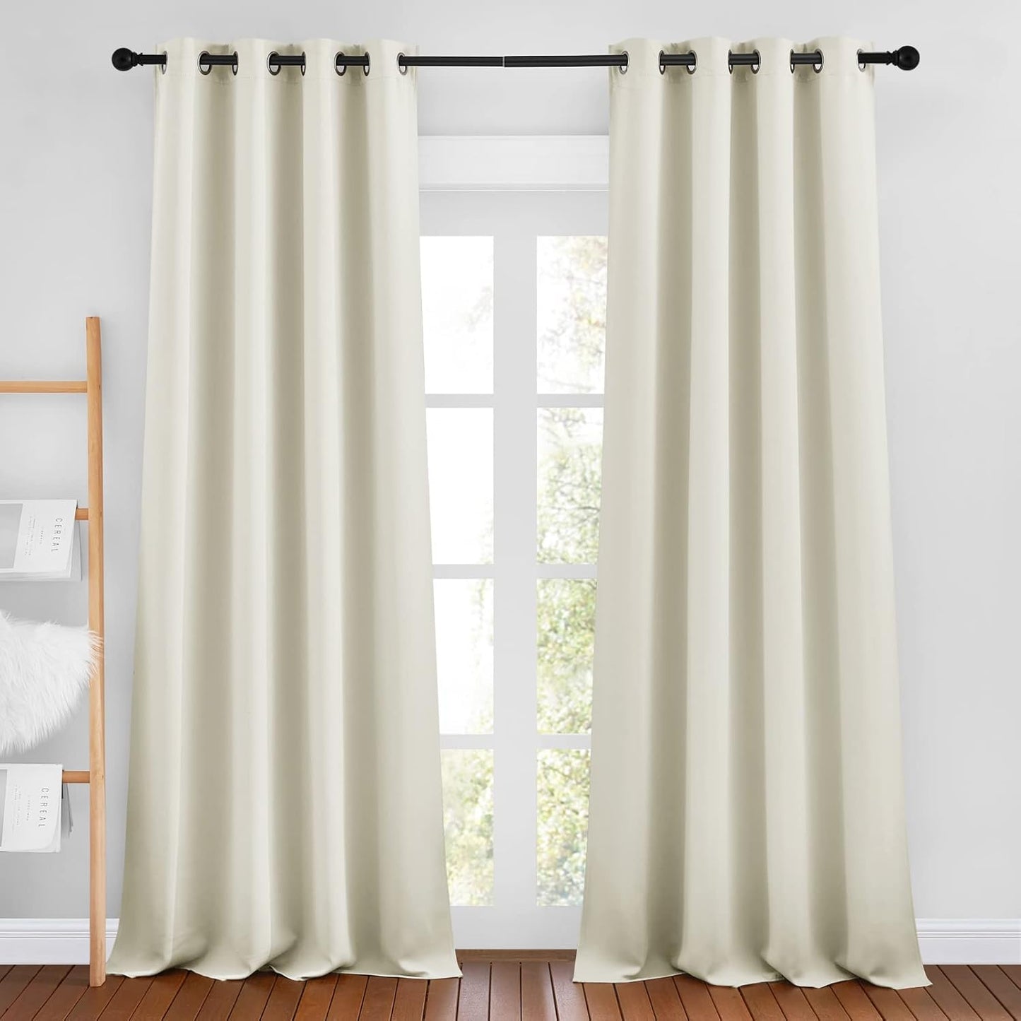 NICETOWN Beige Room Darkening Bedroom Curtains 96 inches Long, Grommet Thermal Insulated Room Darkening Window Treatments Sound Reducing for Living Room, W46 x L96, 2 Panels