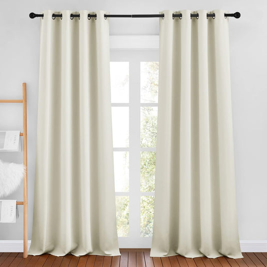 NICETOWN Beige Room Darkening Bedroom Curtains 96 inches Long, Grommet Thermal Insulated Room Darkening Window Treatments Sound Reducing for Living Room, W46 x L96, 2 Panels