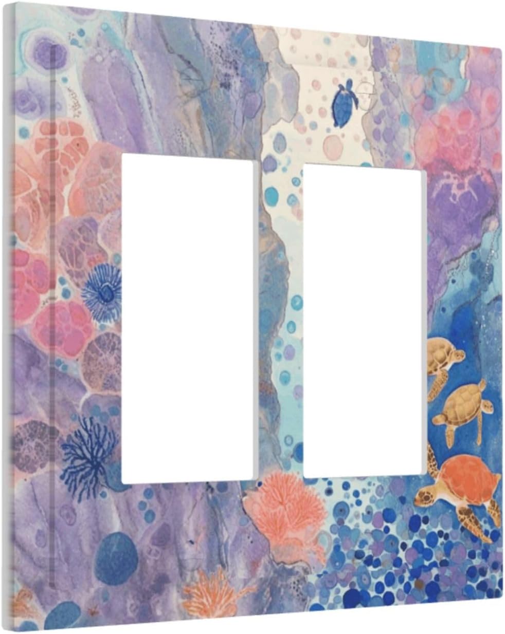 Turtle Coral Fish Watercolor Colorful Underwater World Decorative Outlet Covers 2 Gang Double GFCI Rocker Electrical Wall Panels Light Switch Cover Plate for Kids Room Home Decor