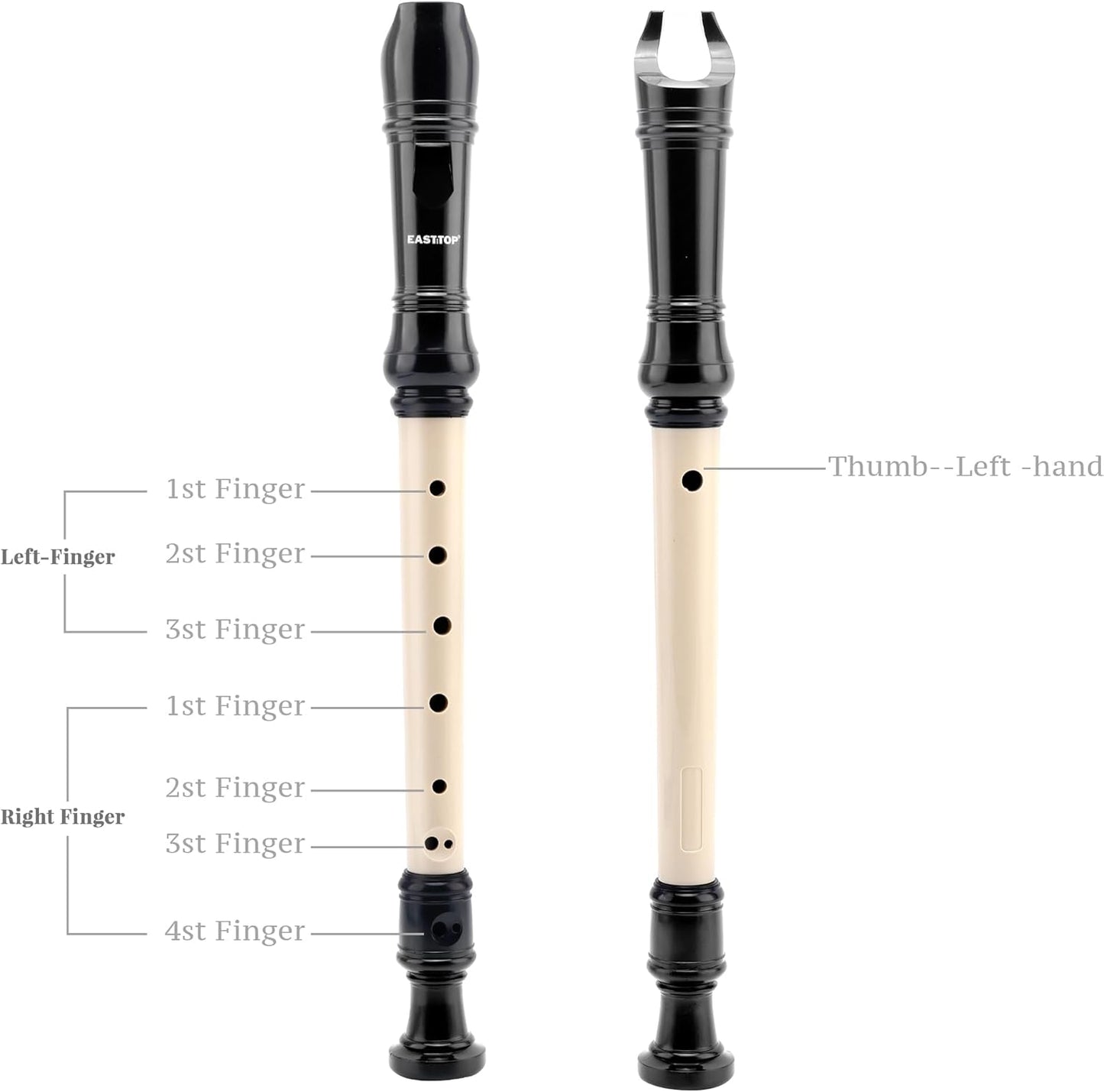 EAST TOP Soprano Recorder for Beginners, 8 Hole Plastic German Fingering Flute Recorder 3 Piece with Cleaning stick, Cotton pouch, Fingering Chart, Colorful box (Black&Ivory)