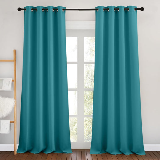 NICETOWN Peacock Teal Blackout Bedroom Curtains 96 inches Long, Grommet Thermal Insulated Room Darkening Window Treatments Sound Reducing for Living Room, W46 x L96, 2 Panels