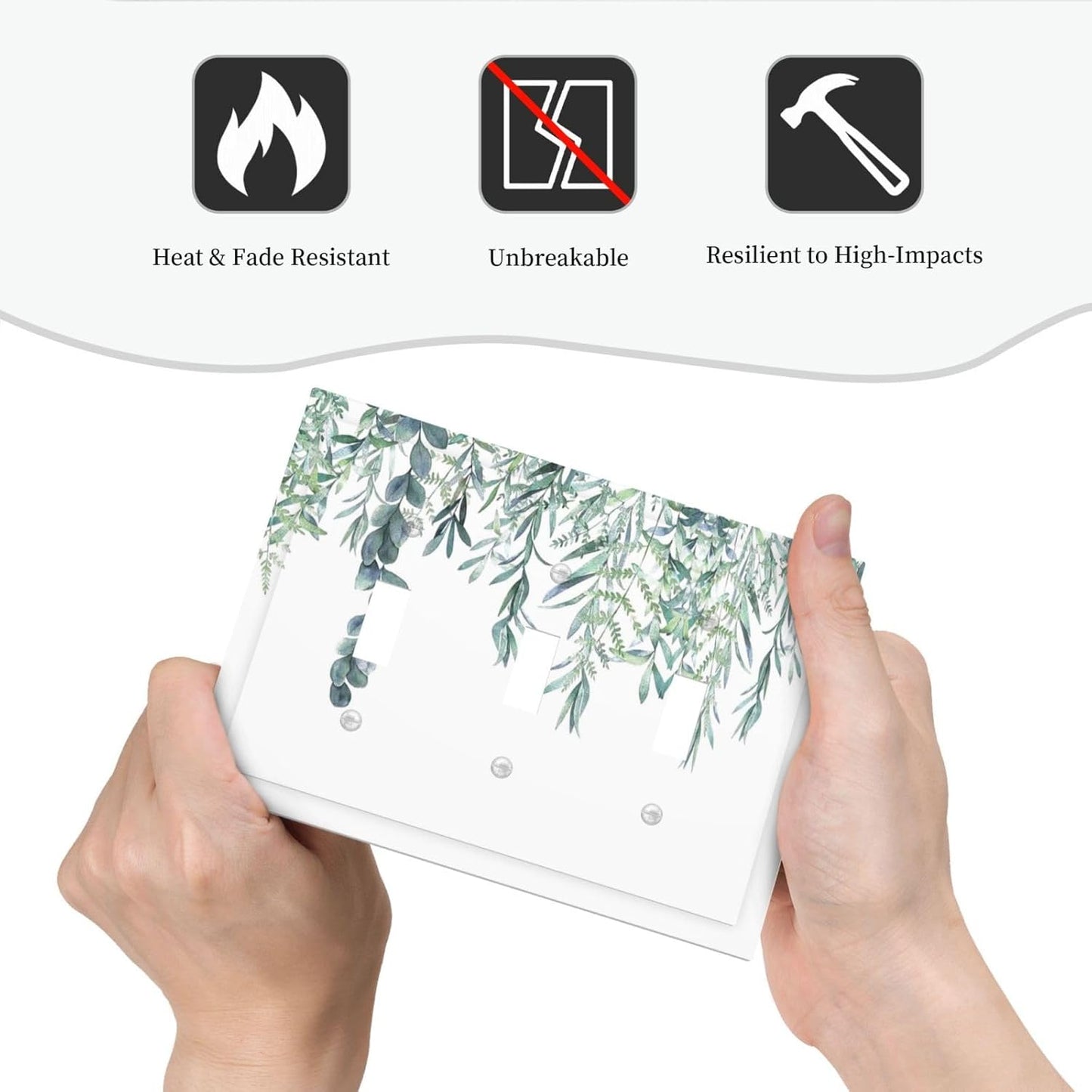 Eucalyptus Leaves Greenery Vine Flowers Simplicity Decorative Switch Plates 3 Gang Wall Plate Triple Toggle Light Switch Cover Faceplate Electrical Wall Panels for Bed Room Living Room Decor