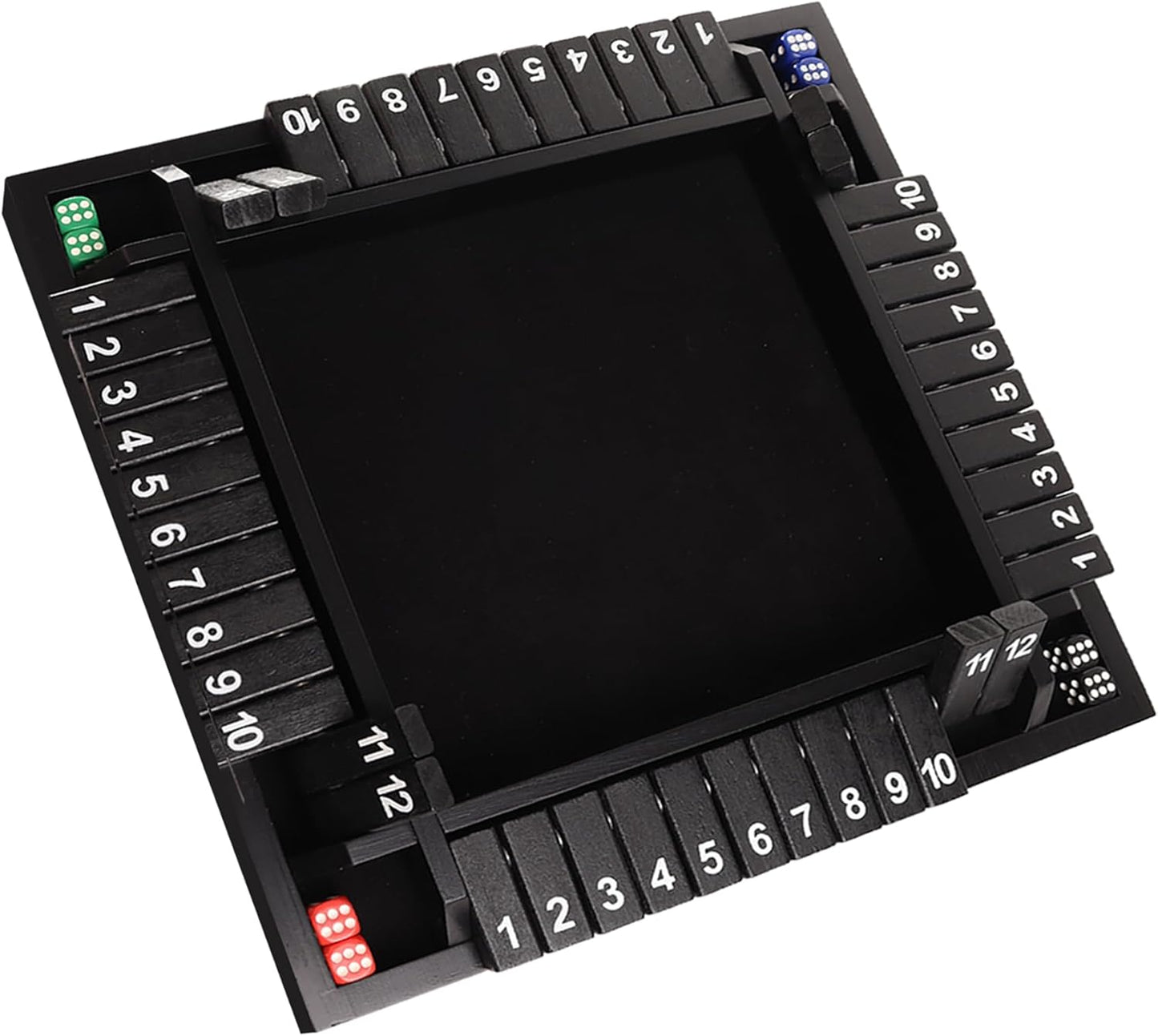 GSE Games & Sports Expert 1-4 Player Wooden Shut The Box Board Game with 8 Dice. 4-Way 12 Numbers Shut The Box Dice Set of Popular English Pub Board Game - Black