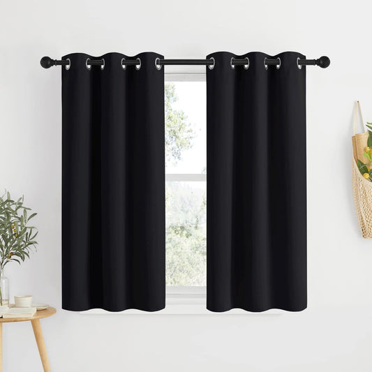 NICETOWN Black Out Cafe Curtains 48 inch Long 2 Panels Burg - Solid Thermal Insulated Grommet Light Reducing Curtains & Drapes for Bathroom/Nursery (W37 x L48, 2 Panels)