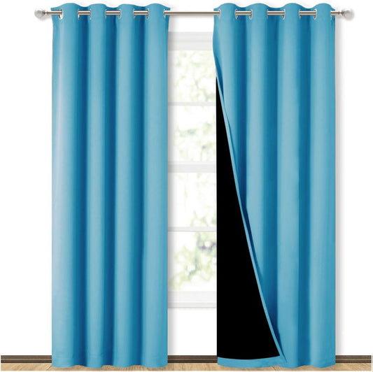 NICETOWN 100% Blackout Curtains 84 inches Long, Pair of Energy Smart & Noise Blocking Out Drapes for Baby Room Window, Thermal Insulated Guest Room Lined Window Dressing(Teal Blue, 52 inches Wide)