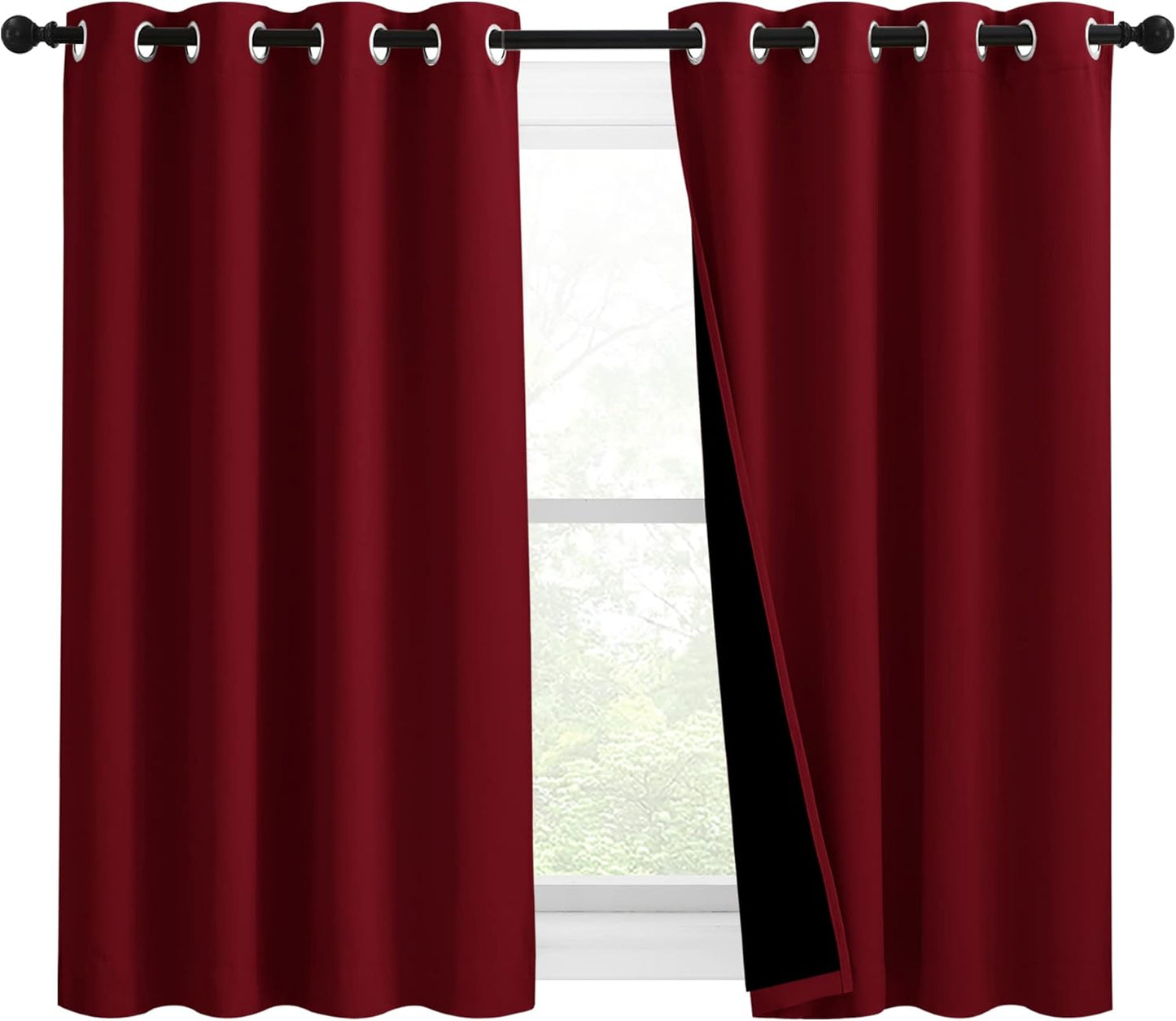 NICETOWN Kitchen Full Blackout Curtain Panels, Super Thick and Soft Insulated Window Covers, 100% Blackout Draperies with Black Backing for Cafe Window (Burgundy Red, Set of 2, 46 by 54-inch)