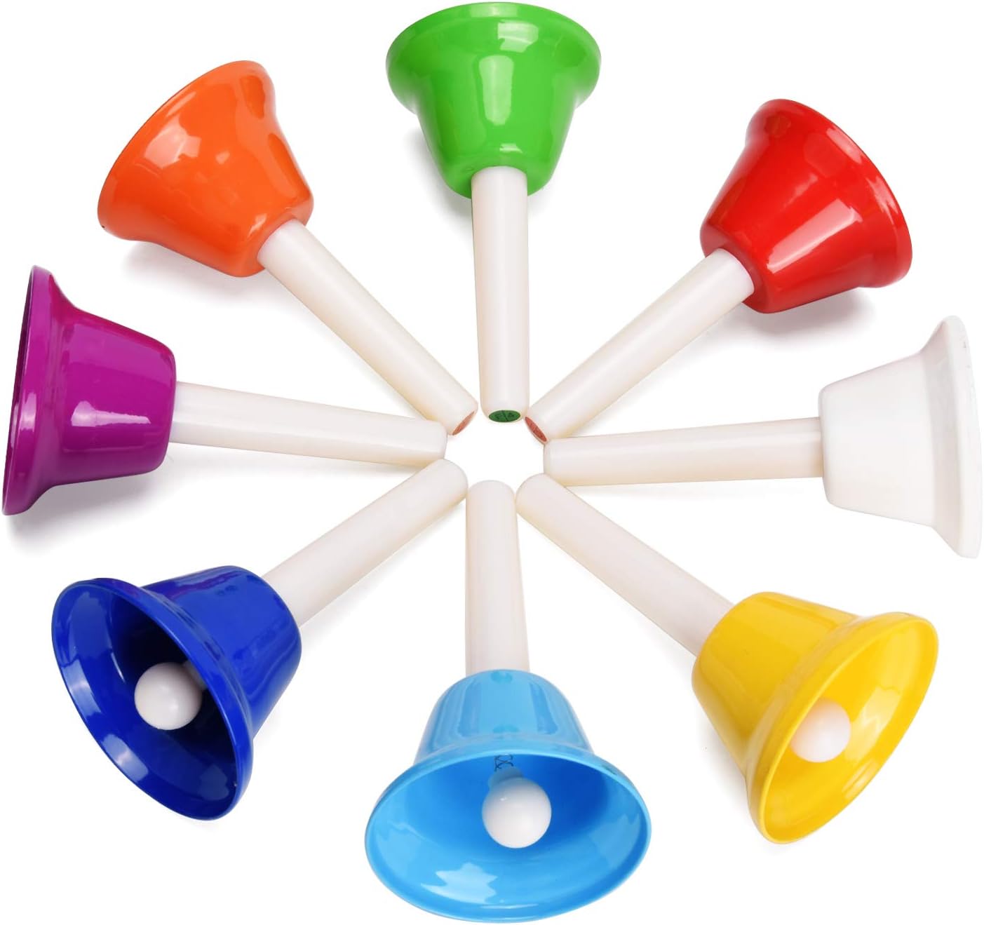 Facmogu 8 Pack Handbells Set, Colorful 8 Note Diatonic Metal Music Bells, Percussion Instrument Bells, Musical Handbells Set for Festival Musical Teaching Church Chorus Wedding Family Birthday Party