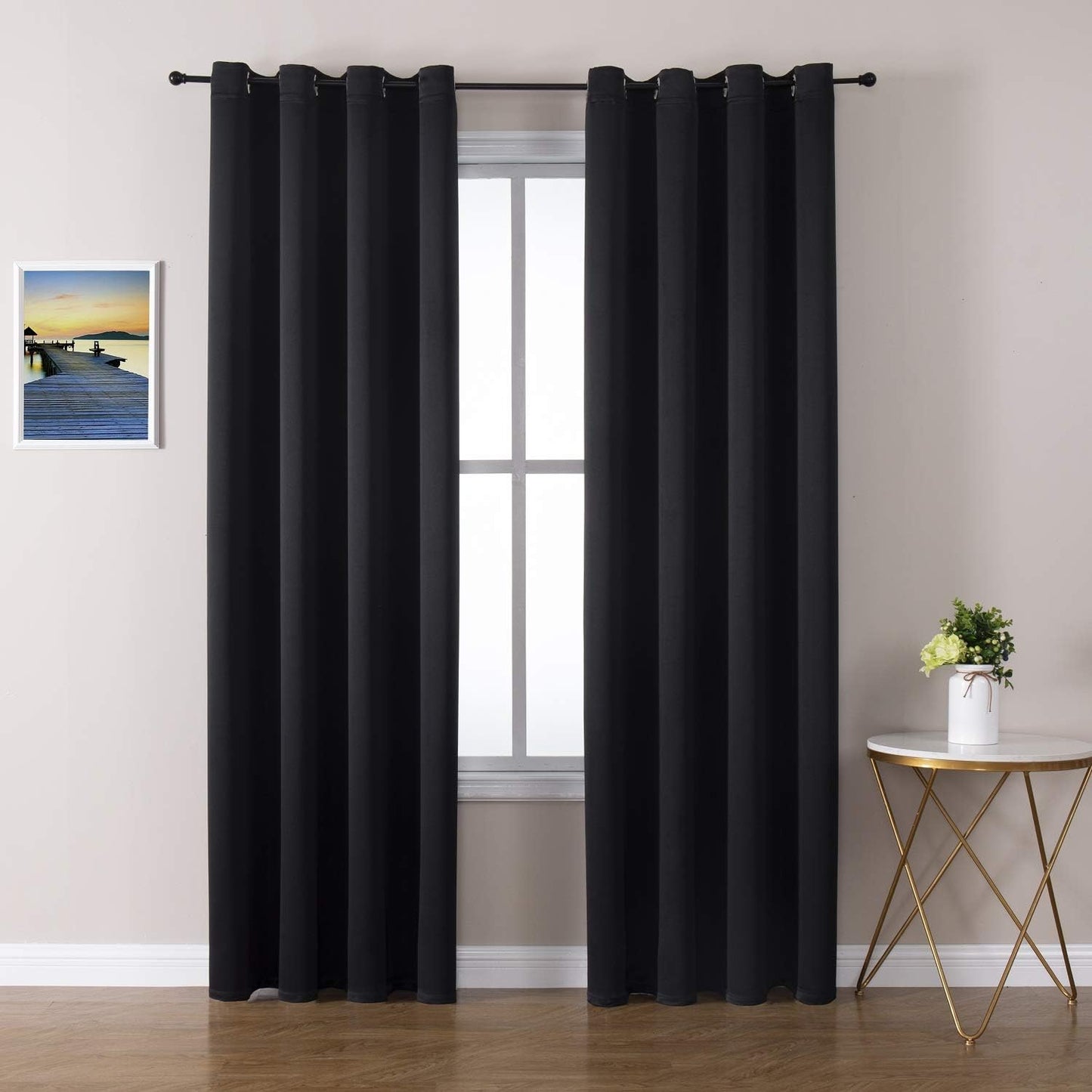 ChrisDowa Grommet Blackout Curtains for Bedroom and Living Room - 2 Panels Set Thermal Insulated Room Darkening Curtains (Black, 52 x 84 Inch)