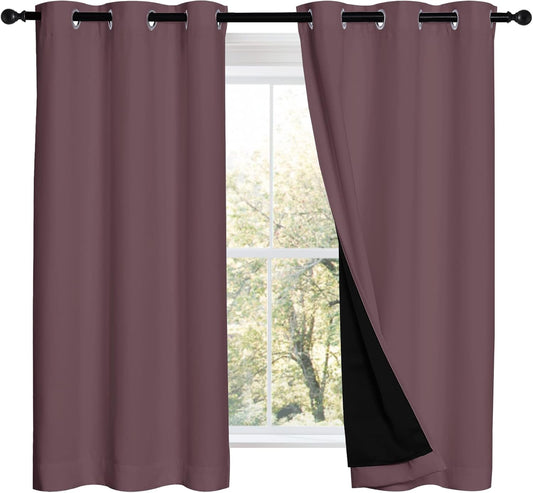 NICETOWN 100% Blackout Curtains 54 inches Long, Double-Deck Completely Blackout Window Treatment Thermal Insulated Lined Drapes for Small Window (Dry Rose, 1 Pair, 42 inches Width Each Panel)