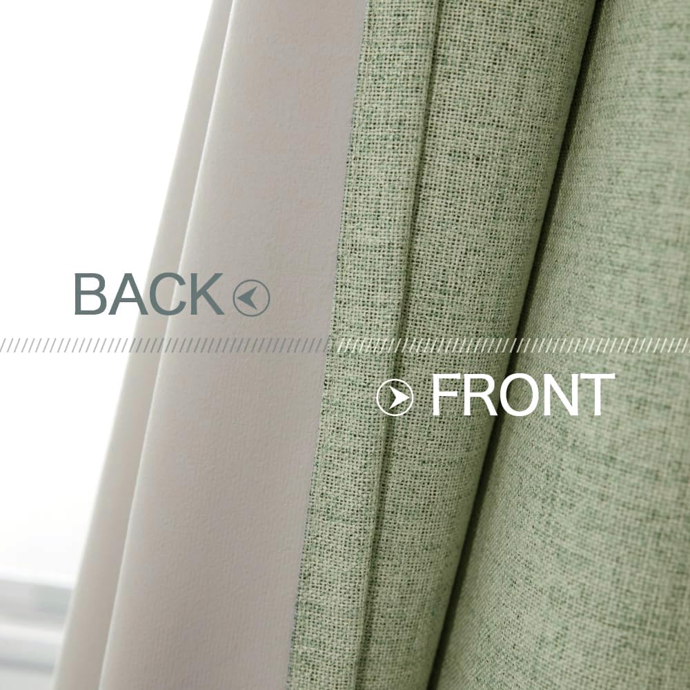 MIULEE Linen Blackout Curtains and Drapes 100% Room Darken Thermal Insulated Grommet Window Panels with Coating 2 PCs W 42 x L 90 inches Sage Green