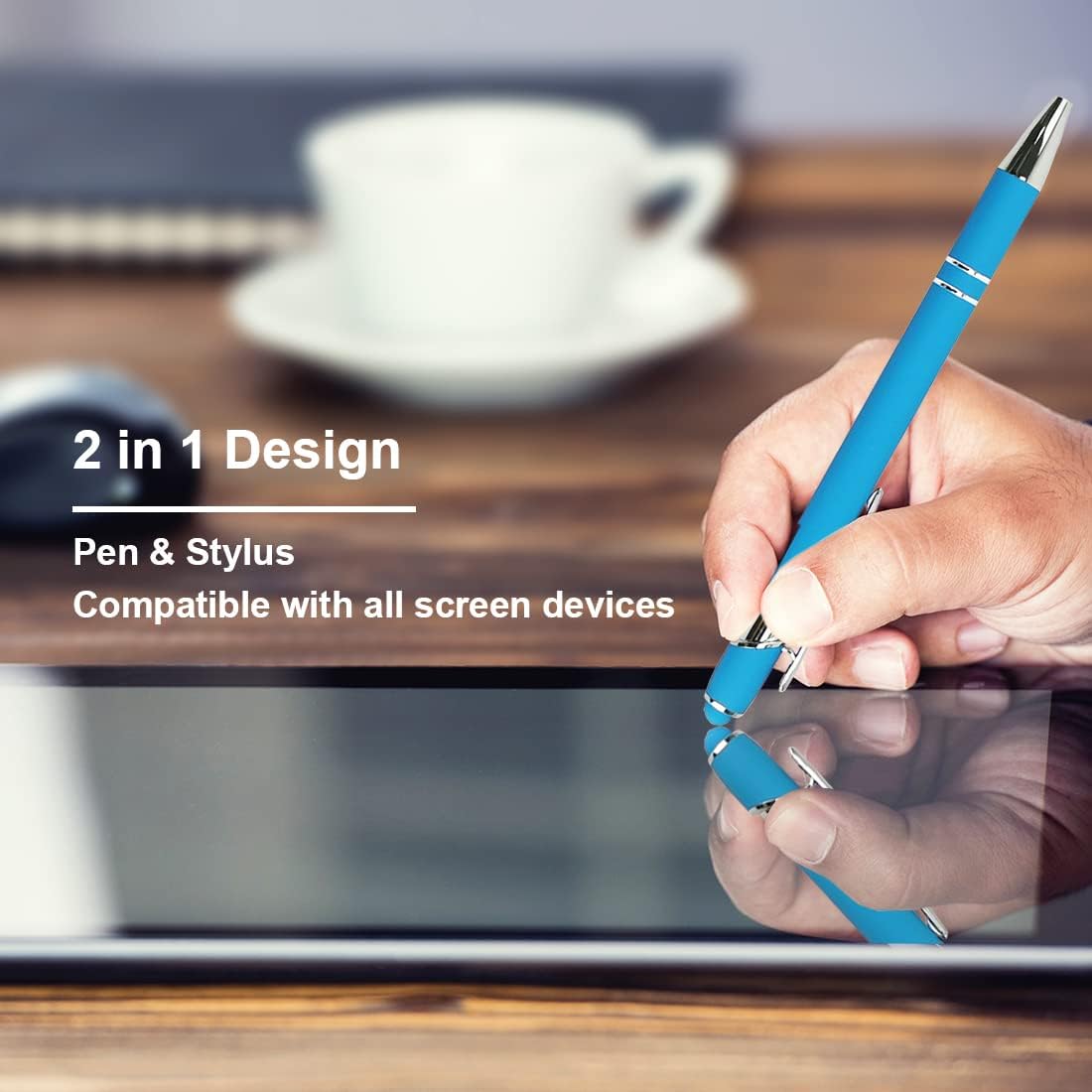 Ballpoint Pen with Stylus Tip, Soft Touch Click Metal Pen, 1.0mm Medium Point, Black Ink, 12 Count(4 Colors)