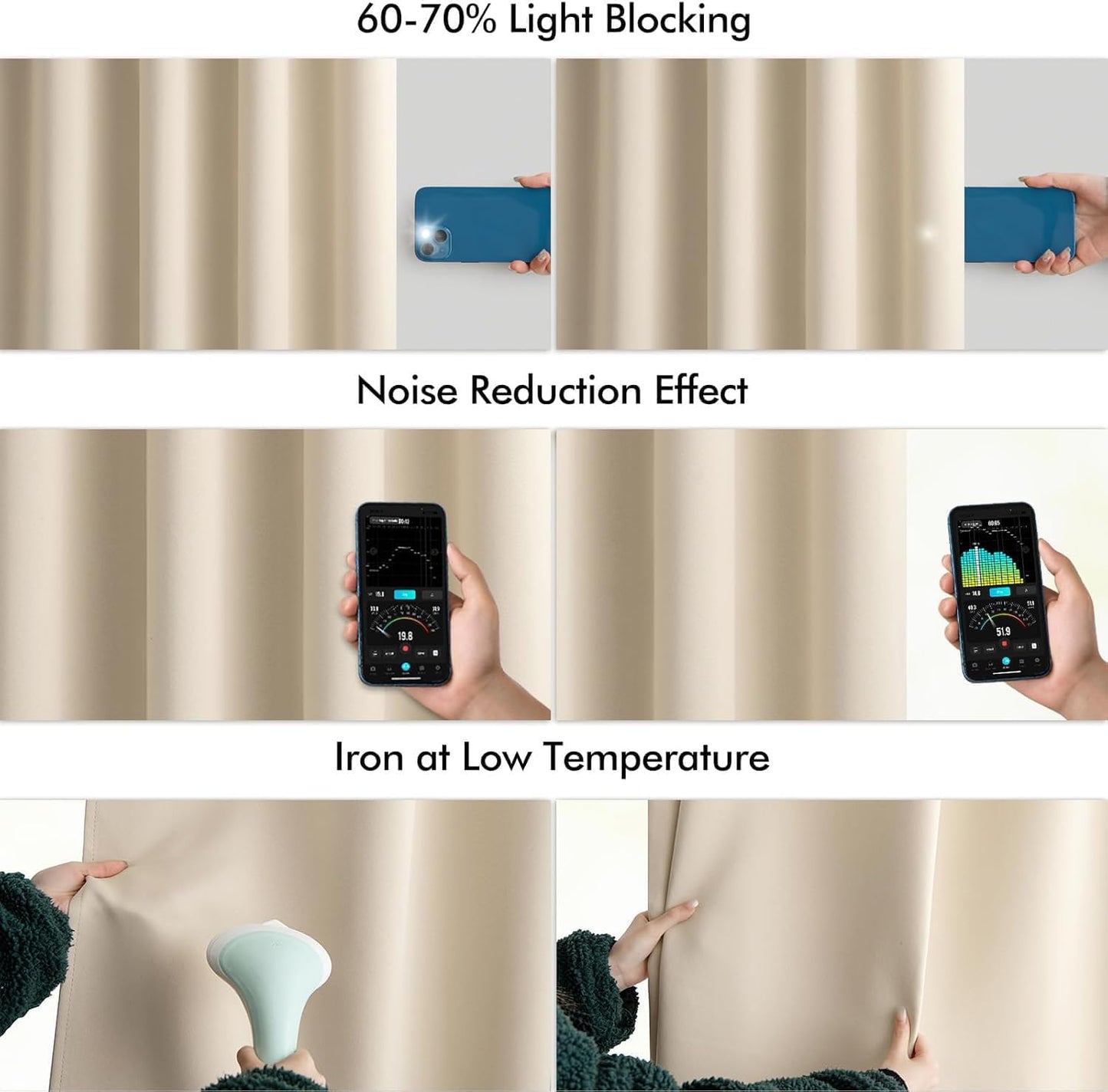 MIULEE Cream Beige Back Tab Light Blocking Curtains 78 Inch Length 2 Panels Set for Living Room Bedroom Privacy, Rod Pocket/Pinch Pleat Thermal Insulated Room Darkening Pleated Blackout Drapes