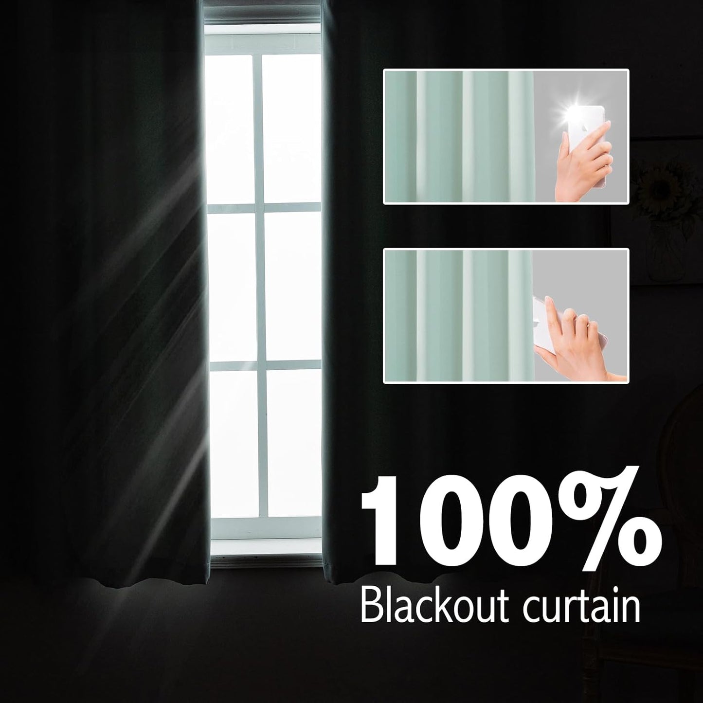 Anytime 100% Blackout Curtain Set, Thermal Insulated & Energy Efficiency Window Draperies for Guest Room, Full Shading Panels for Shift Worker and Light Sleepers（Light Blue, 2 Panels, 70W x 63L）