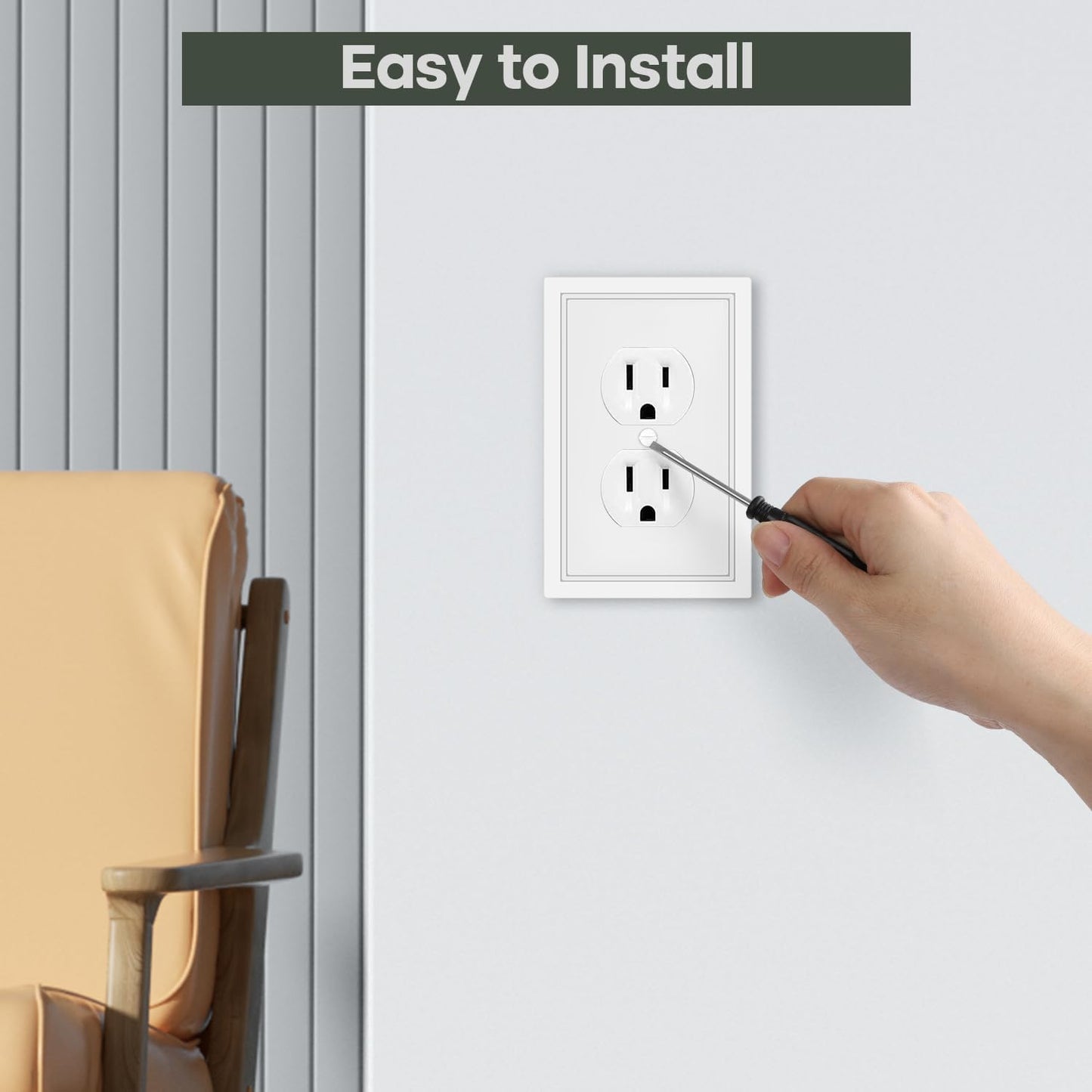 White Decorative Outlet Cover Wall Plates, Classic Switch Plates and Outlet Covers, Natural Bamboo Fiber Wall Plates for Electrical Outlets, Duplex Receptacle Cover - 4 Pack