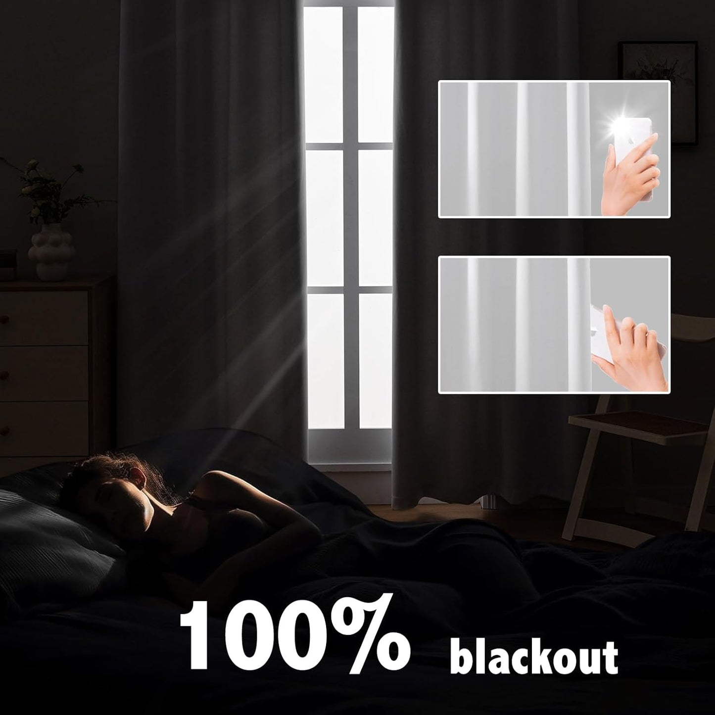 Anytime 100% Blackout Curtain Set, Thermal Insulated & Energy Efficiency Window Draperies for Guest Room, Full Shading Panels for Shift Worker and Light Sleepers（Greyish White, 2 Panels, 52W x 102L）