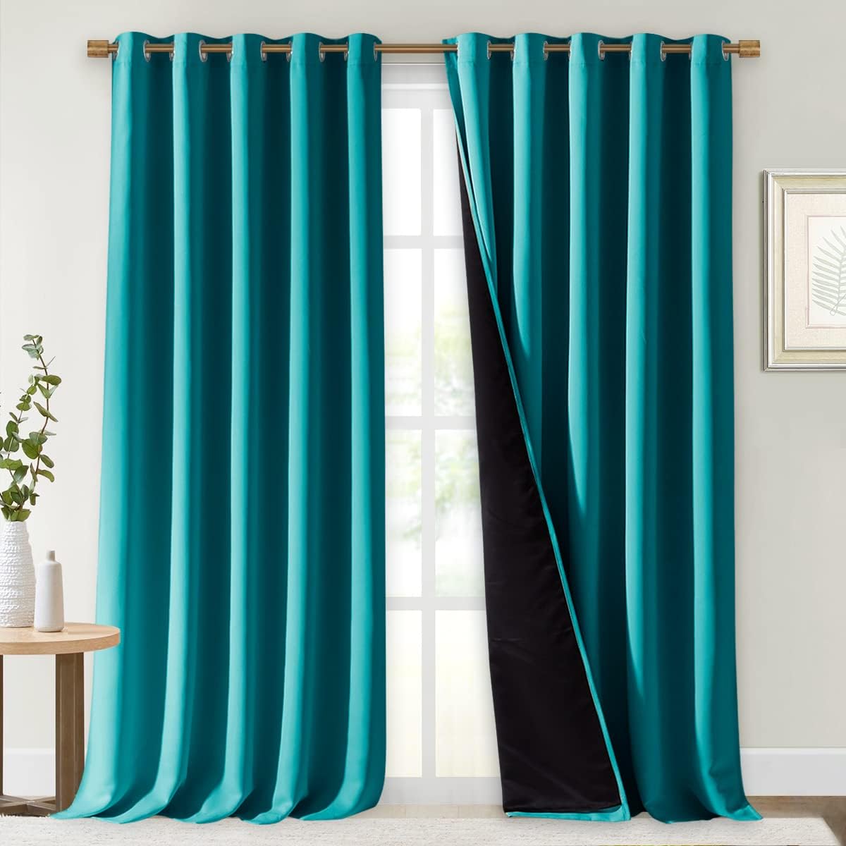 NICETOWN Full Shading Curtains for Windows, Super Heavy-Duty Black Lined Blackout Curtains for Bedroom, Privacy Assured Window Treatment (Peacock Teal, Pack of 2, 70 inches W x 95 inches L)