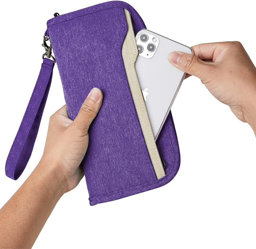 ZOPPEN Passport Holder Family RFID Passport Wallet, Passport Holder Women/Men, Travel Wallet Documents Organizer Zipper Case with Removable Wristlet Strap, Travel Essentials for Flying