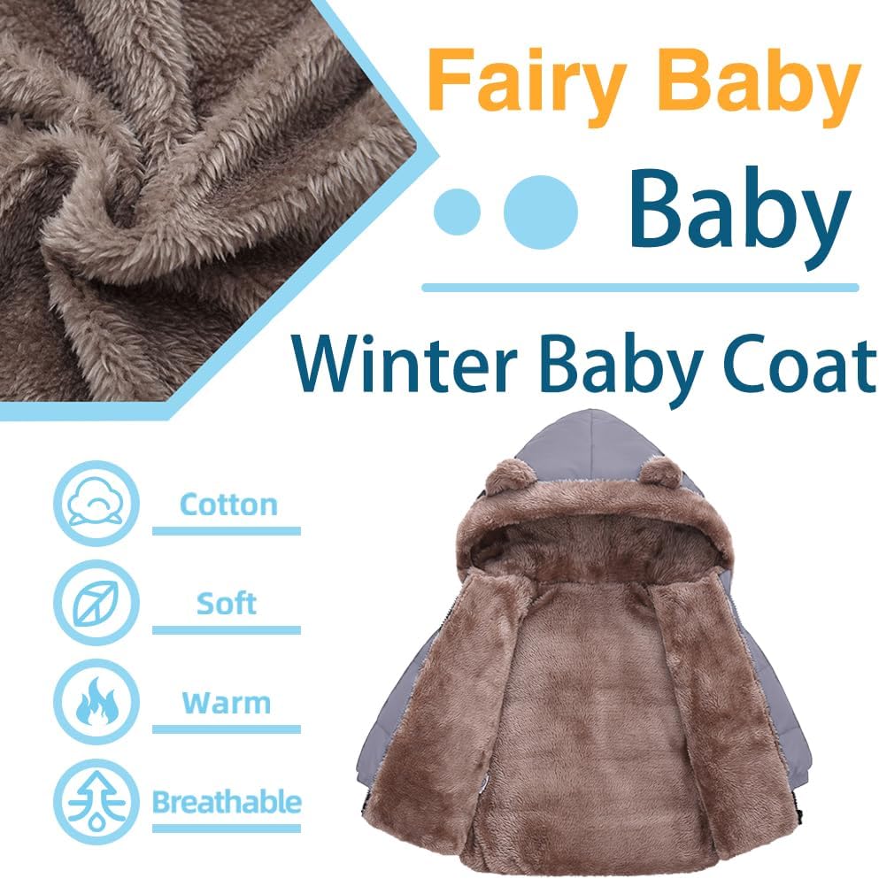 Fairy Baby Infant Baby Winter Coat Cute Teddy Bear Hooded Jacket Warm Fleece Outerwear Windproof Toddler Boys Girl 6M-4T