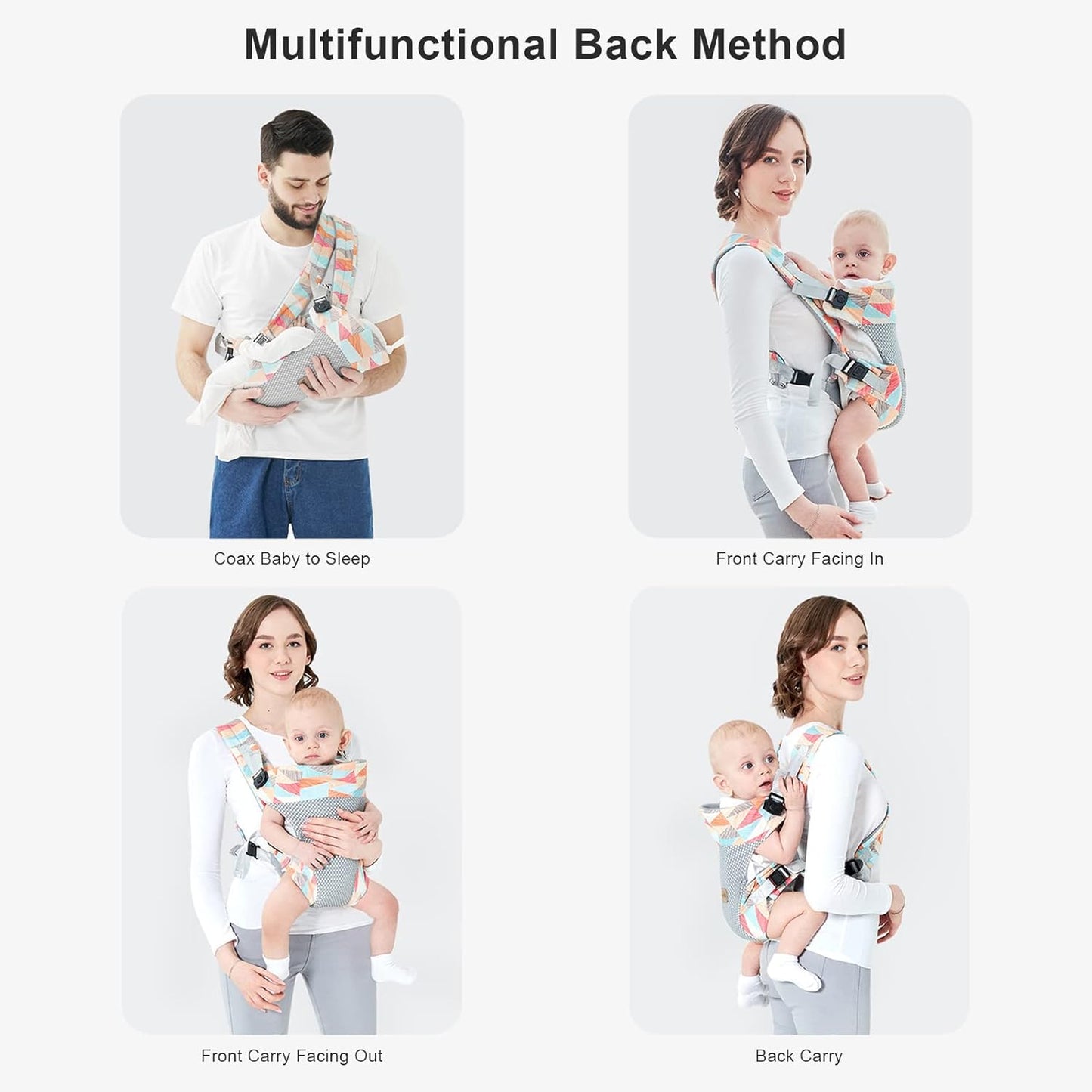 IULONEE Baby Carrier, Embrace Cozy 4-in-1 Infant Carrier Ergonomic Adjustable Holder Portable Convertible Front and Back Backpack Carry for Infants Toddlers Babies Girl and Boy 7-45 Pounds (Colorful)